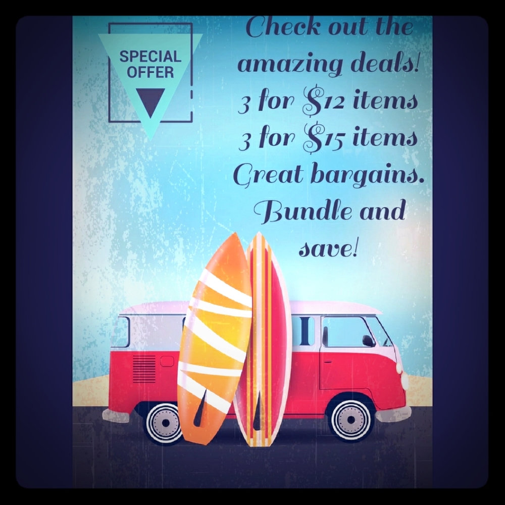 Check out the 3 for $12 and 3 for $15 items.